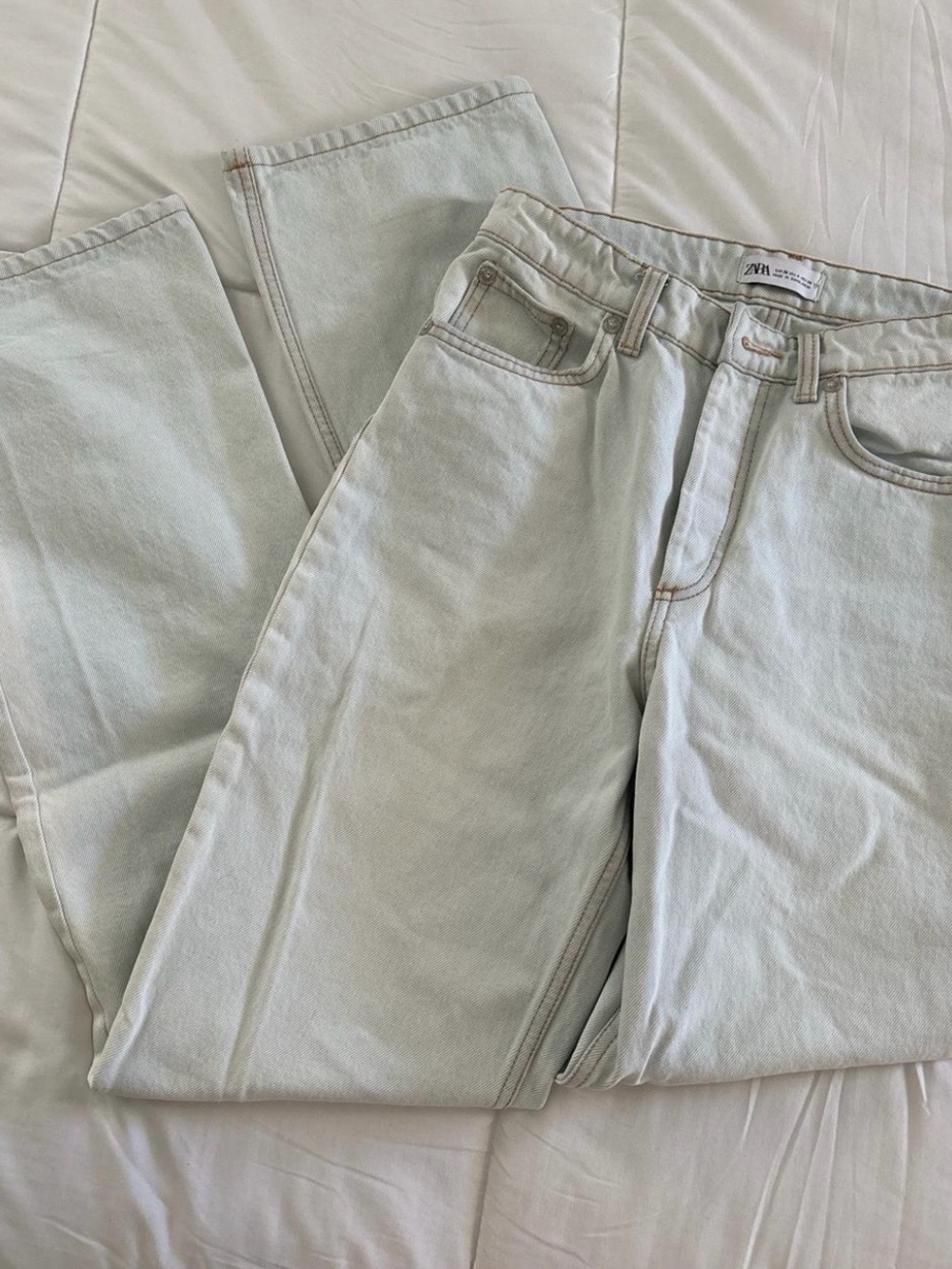 ZARA Pale Mint Straight-Leg Jeans